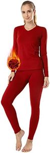 MANCYFIT Womens Thermal Underwear Long Johns Set with Fleece Lined Ultra Soft V Neck Red X-Small