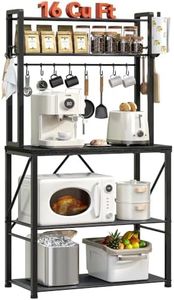 YASONIC Coffee Bar, Bakers Rack with Storage, 25.6 Inches Microwave Stand, 5 Tier Kitchen Shelves Appliance Storage, 12 S Hooks Large Coffee Station for Spices, Pots and Pans, Black