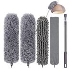 Microfiber Dusters for Cleaning - 5 in 1 Feather Duster Washable Extendable Duster for Cleaning with Stainless Steel Extension Pole, Bendable Dusters Cleaning Kit for Ceiling Fan/Furniture/Cars