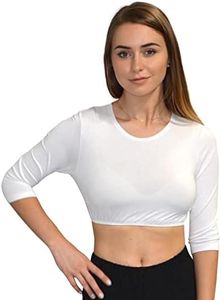 Kosher Casual Women's Modest High Neck Cropped Layering Shell - Viscose Spandex 3-4 Sleeve Base Pullover Top Size 18 White