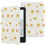 MoKo Case Fits 6" All-New Kindle (11th Generation-2024/2022 Release), Lightweight Shell Cover with Auto Wake/Sleep for Kindle 2024/2022 11th Gen e-Reader, Flower on White