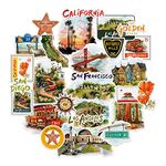 Navy Peony Sunny California State Travel Stickers (27 Pieces) - Watercolor, USA-Themed, Waterproof, America Adventure Stickers for Scrapbooks, Journals, Laptops