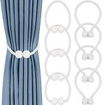 8 Pack Magnetic Curtain Tiebacks, Drape Tie Backs Decorative Curtain Holdbacks Holder Curtain Tiebacks for Window Draperies, No Tools Required- Square and Pearl Shape (White)