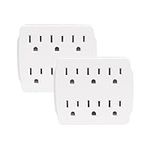 EXTRASTAR 6 Outlet Extender, Multi Plug Outlet with 3 Prong Electrical Outlet Splitter, 15A/125VAC/1875W, Grounded Wall Outlet Tap, Charging Station, ETL Listed - White (2 Pack)