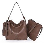 Montana West Tote Handbags for Women Concealed Carry Purses Vegan Leather Hobo Shoulder Bag 3pcs Purse Set, Dark Brown (Nogold Plape), L