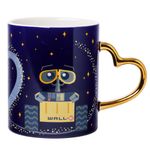 Silver Buffalo Disney Pixar Wall-E and Eve Gold Heart Shaped Handle 2 Pack Ceramic Mug Set, 14 Ounces