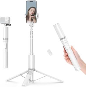 ATUMTEK Bastone Selfie Treppiede, 161cm Treppiede Smartphone Portatile con Telecomando Bluetooth per iPhone, Telefoni Android e Go Pro, Selfie Stick in Alluminio con 2 Attacchi a Slitta per Luce e Mic