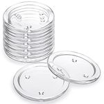 BSTKEY 12 Pack 10cm Glass Round Candle Plates Cup Mat Plate, Transparent Pillar Candle Holder Stand Tealight Plate, Glass Coaster Holder Set for Candles