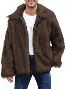 Gihuo Men's Faux Fur Coat Plush Warm Winter Furry Jacket, Fashionable Fake Fur Jacket for Men (Coffee, L)