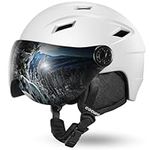 Odoland Snow Ski Helmet with Detachable Visor, Shockproof/Windproof for Skiing, Light Weight Snowboard Helmet and 2-in-1 Visor Detachable Goggles Set for Men Women, White, Size L