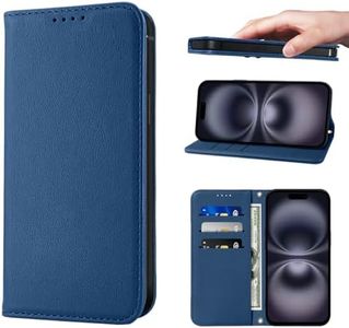 LANJLM Wallet Case for iPhone 16 Plus Phone Cases Premium Leather PU Flip Cover Magnetic Shockproof Closure Book Design with Kickstand Feature & Card Slots iPhone 16 Plus Case - Blue