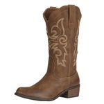 J's.o.l.e Ladies Cowgirl Cowboy Boots Woman Mid Wide Calf Western Fashion Brown Boots US Size 8