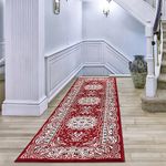 renoazul® Floral Pattern Washable Traditional Rug, 80 x 300 cm (2 ft 6 in x 10 ft) - Red - Long Runner for Hallway, Lounge, Corridor, and Long Passage