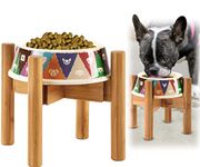 Dog Bowl Stand for Small Dogs - Height 7.5in, Adjustable 6 to 8-inch Wide - Puppy, Petite Dog Food or Water Dish Holder - Bamboo
