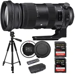 Sigma 60-600mm f/4.5-6.3 DG OS HSM Sports Lens for Nikon Bundle with Sigma USB Dock for Nikon Lenses, 60-Inch Tripod, 64GB UHS-I SDXC Memory Card, 32GB SD Memory Card, Card Reader and Case (6 Items)