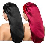 2 Pcs Long Silky Sleep Bonnet for Curly Hair, Hair Bonnets Long Dreadlocks and Braids Satin Sleeping Caps Night Cap for Women Hair Care