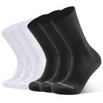 Closemate Mens Socks White Moisture Wicking Cushion Athletic Crew Socks Women Cotton Calf Socks for Sport Running Hiking Hockey Work 6 Pairs(3 Black 3 White, Size M)