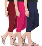 Buy That Trendz Combo Pack of 3 Skinny Fit 3/4 Capris Leggings for Women Maroon Rani Pink Navy Large