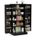 TANGZON 41"/47" Kitchen Cupboard, Kitchen Pantry Cabinet with Doors & Adjustable Shelves, Space Saving Larder Storage Cupboard Organiser for Dining Room Living Room Entryway (Black, 60 x 40 x 120cm)