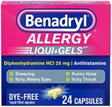 Benadryl Liqui-Gels Antihistamine Allergy Medicine & Cold Relief, Dye Free, 24 ct