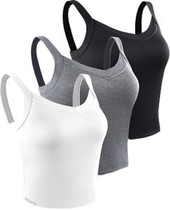 NELEUS Women's 3 Pack Athletic Compression Tank Top with Sport Bra Running Shirt, 8196 Black/Grey/White, Small