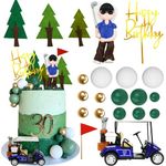 Golf Cake Toppers Golf Carts Clay Golf Figurine Cake Decorations with Green Gold Balls Red Flag Trees for Golf Party Sport Theme Party Birthday Party Supplies (01)