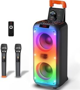 Karaoke Machine for Adults, Portable PA System Karaoke Machine Party Speaker with 2 Microphones, Supporting TF/USB/AUX, TWS & LED Mode for Home & Outdoor Parties (Black)