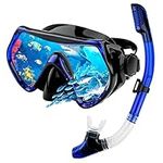 Jodsen Dry Snorkel Set Adults Professional,Anti-fog Diving Mask 180 Degree Panoramic Ultra-Clear Snorkel Mask Anti-leak Diving Tube Set Free Breath Scuba Diving Goggle Adjustable for Men Women(Blue)