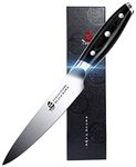 TUO Utility Knife - 5 inch Small Kitchen Chefs Knife - Meat, Fruit, Vegetable Knife Paring Knife - German HC Steel - Full Tang Pakkawood Handle - Black Hawk Series with Gift Box