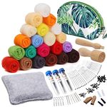 Needle Felting Kit, Needle Felting Starter Kit with Exquisite Green Storage Bag, Wool Roving 18 Colors Set, Needle Wool Felting Tools Kit, Wool Felt Tools for Felted Animal Needle Felting Supplies