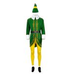 Budby Elf Costume Adult Men is Green Elf Halloween Cosplay Costumes Full Set Christmas Costumes Outfits (M)