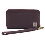 Carhartt Rugged Canvas Wallets for Women, Available in Multiple Styles & Colors, Nylon Duck Lay-Flat Clutch (Deep Wine), One Size