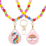 XEEWEN 2 Pack for Airtag Necklace Holder for Kids, Cute Kawaii Beaded Necklace Case for Girls (Unicorn-Rainbow)