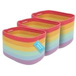 OrganiHaus Pack of 3 Toy Basket for Kids - Cotton Rope Baskets for Towel Storage - Blanket Basket - Woven Basket for Storage - Bathroom Storage Baskets for Shelves - Rainbow Baby Storage Basket