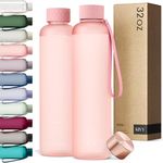 KIVY Slim Water Bottle 32oz [Lightweight & Shatterproof] Fits Backpack & Cupholder for Travel, Sports, School, Gym - Rose gold, Pink bottle no straw - Gym water bottle for women - Dishwasher Safe