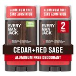 Every Man Jack Cedar + Red Sage Men’s Deodorant - Stay Fresh with Aluminum Free Deodorant For all Skin Types - Odor Crushing, Long Lasting, with Naturally Derived Ingredients - 85g (2 Pack)