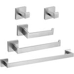 Menbyci 5-Piece Bathroom Hardware Set Square Towel Bar Toilet Paper Holder Hand Towel Holder and 2 Towel Hooks Silver SUS 304 Stainless Steel Bathroom Towel Rack Wall Mounted