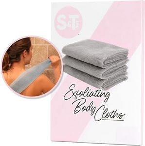 S&T INC. Back Scrubber for Shower, Exfoliating Body Scrubber or Bath Exfoliating Towel for Skin Care, 11.8 Inches x 35.4 Inches, Grey, 3 Pack