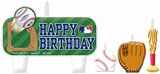 MLB Multicolor Birthday Candle Set - 3 Small - 1.25"-1.87", 1 Large - 2" x 3" (Pack of 4) - Perfect for Baseball Fans & Celebrations