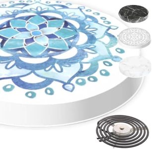 Robbins Aria The Only SENSI Temp fitting Electric Stove Burner Covers, Set of 4, Coil Protectors, Round, Range, Cooktop, Deep Size, Safety Sensor Fit (DEEP Blue Mandala)