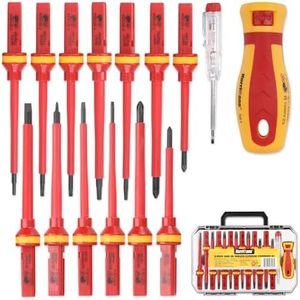 HURRICANE Upgrade 1000V Insulated Electrician Screwdriver Set, All-in-One Premium Professional 15-Pieces CR-V Magnetic Square Phillips Slotted Pozi Torx Screwdriver