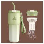 20 oz Insulated Stainless Steel Coffee Mug & Water Bottle with Tea Separation, Straw Lid, and Cup Holder - Keeps Drinks Hot or Cold for Hours. Perfect for Travel and Outdoor Activities!