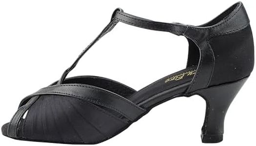 Very Fine Womens Dance Shoe Gabriella Bachata Swing Salsa Latin Ballroom Black Satin 2.5" Heel 8.5 US