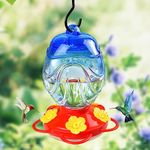 JALAMWANG Glass Hummingbird Feeders for Outdoors Hanging 15 oz Sealed and Leak- Proof Easy to Clean and Fill Containing Ant Moat, for Attract Hummingbird (Pack of 1, Blue)