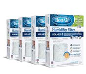 BestAir H64-PDQ-4 Extended Life Humidifier Replacement Paper Wick Humidifier Filter, For Holmes, Sunbeam, Touch Point, White-Westinghouse, Hamilton-Beach & Bionaire Models, 7.2" x 2.4" x 9.6", 4 Pack