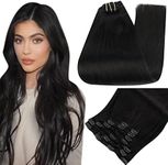 Full Shine Black Clip in Human Hair Extensions 18 Inch Clip in Hair Extensions Color Jet Black Clip in Extensions 100 Gram Silky Straight Clip Hair Extensions For Women 7 Pcs