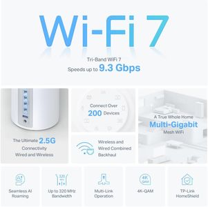 TP-Link Deco BE9300 WiFi 7 Mesh System 3-Pack – 2.5Gbps Ports, AI Mesh, 6GHz, VPN, Alexa & Google