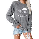 Fuyxxmer Womens Mama Bear Sweatshirt Casual Round Neck Long Sleeve Pullover Blouse Tops for Mama Grey