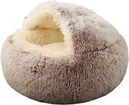 Grehge luffy Hooded Cat Bed Cave with Non-collapsed Plush Cover,Cat Bed Donut for Indoor Cats, Faux Fur Cuddler Round Comfortable Self Warming pet Bed, Machine Washable, Waterproof Bottom