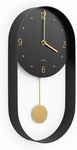 Driini Modern Pendulum Wall Clock - Decorative and Unique Metal Frame, with 8 Inch Face - Contemporary, Minimalist Design, with Silent Battery Operation - Includes Both Black and Gold Pendelum